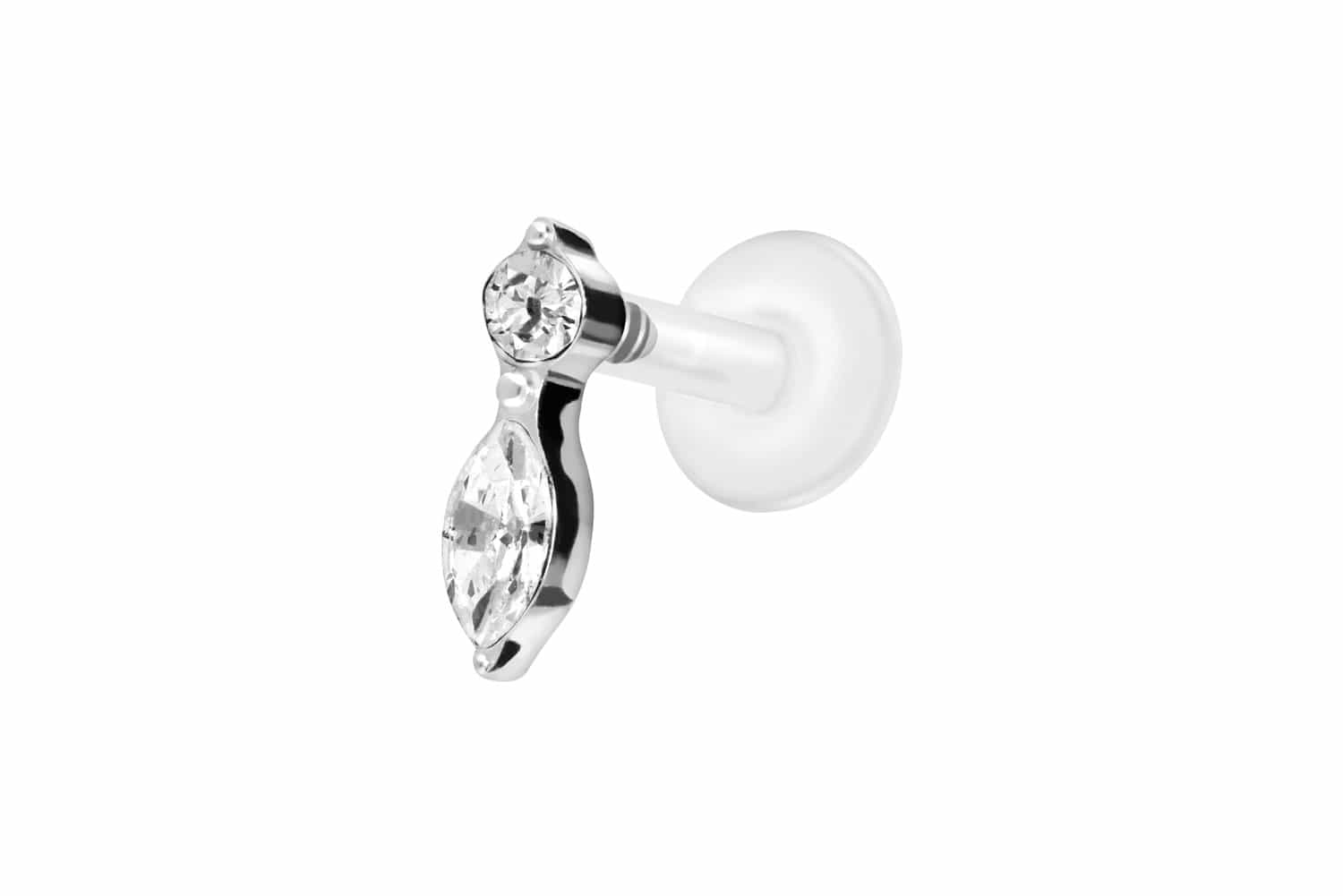 PTFE Labret Piercing mit Innengewinde + Titan-Aufsatz KRISTALLBLATT